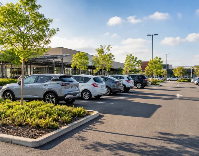 Open-air on-site parking near the clinic location